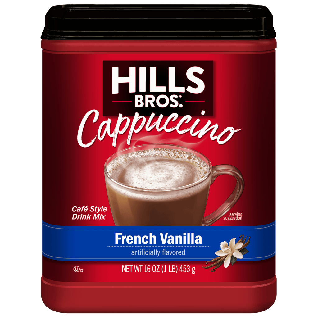 Hills Bros French Vanilla Naturally Caffeinated Medium Instant Cappuccino Mix 16 oz Canister