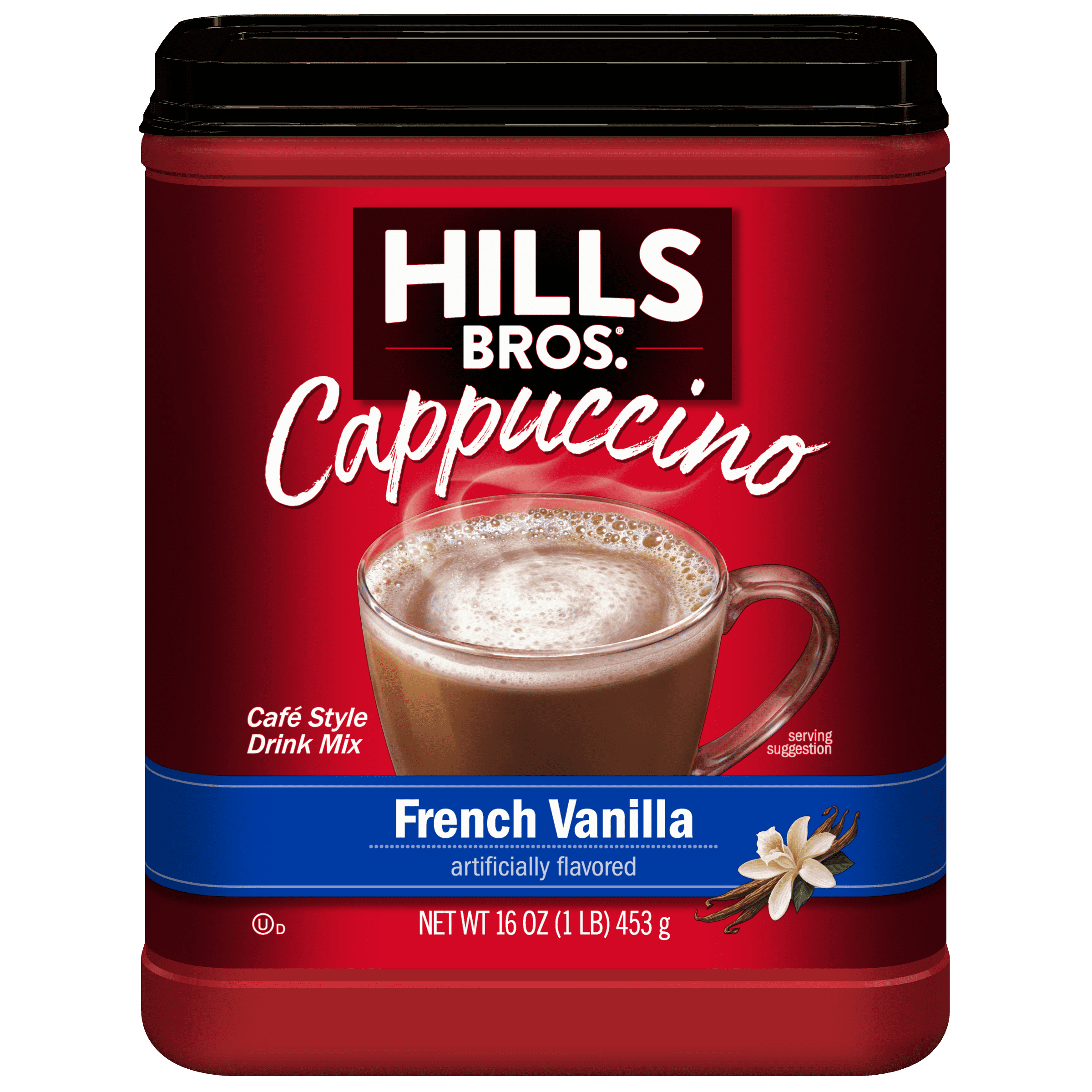 Hills Bros French Vanilla Naturally Caffeinated Medium Instant Cappuccino Mix 16 oz Canister
