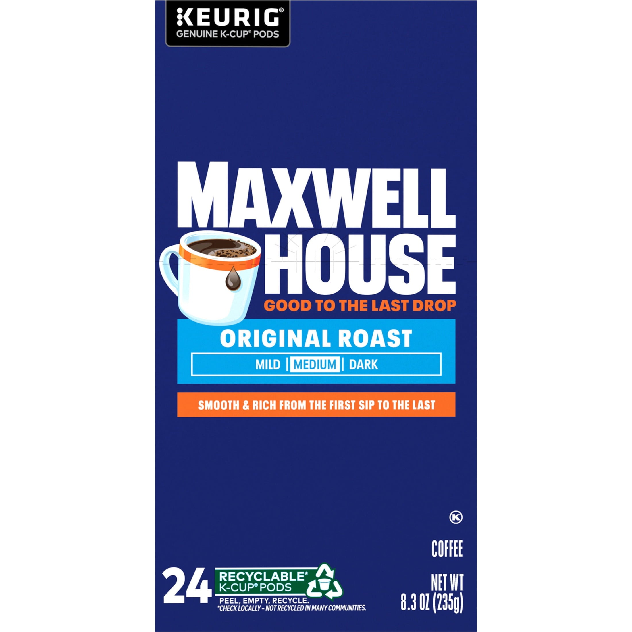 Maxwell House Original Roast Medium Roast K-Cup Coffee Pods 24 Count Box