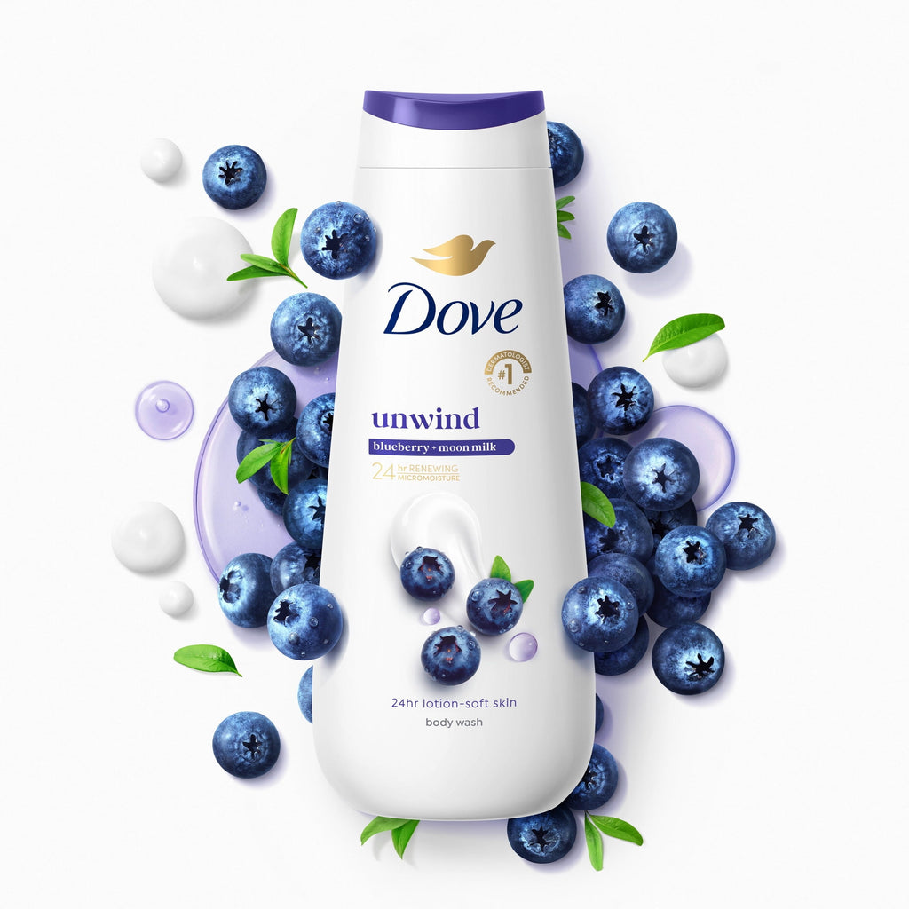 Dove Unwind Body Wash Blueberry & Moon Milk Moisturizing Cleanser 20 fl oz