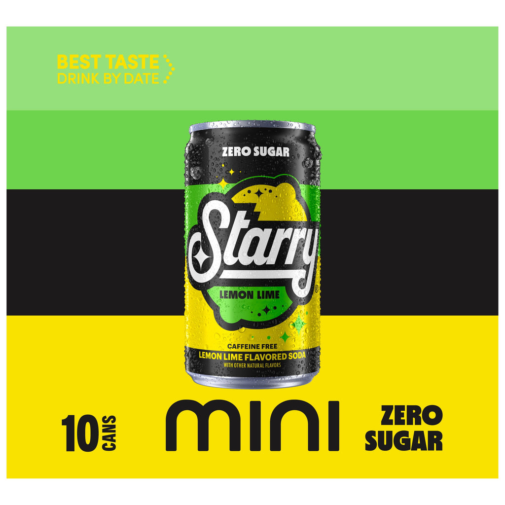 Starry Zero Sugar Lemon Lime Soda Pop Mini Cans 7.5 Fl Oz 10 Pack