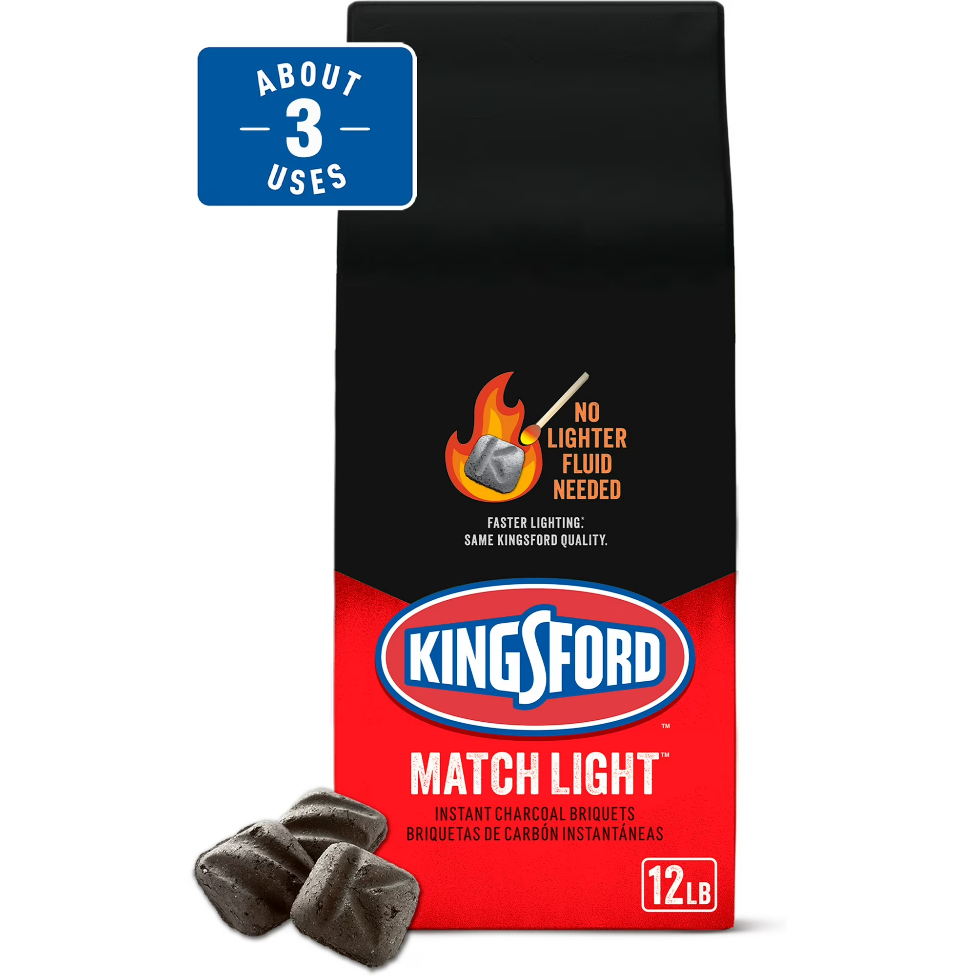 Kingsford Match Light Charcoal Briquettes, Fast Lighting BBQ Charcoal for Grilling, Authentic Wood Smoke Flavor, 12 lbs