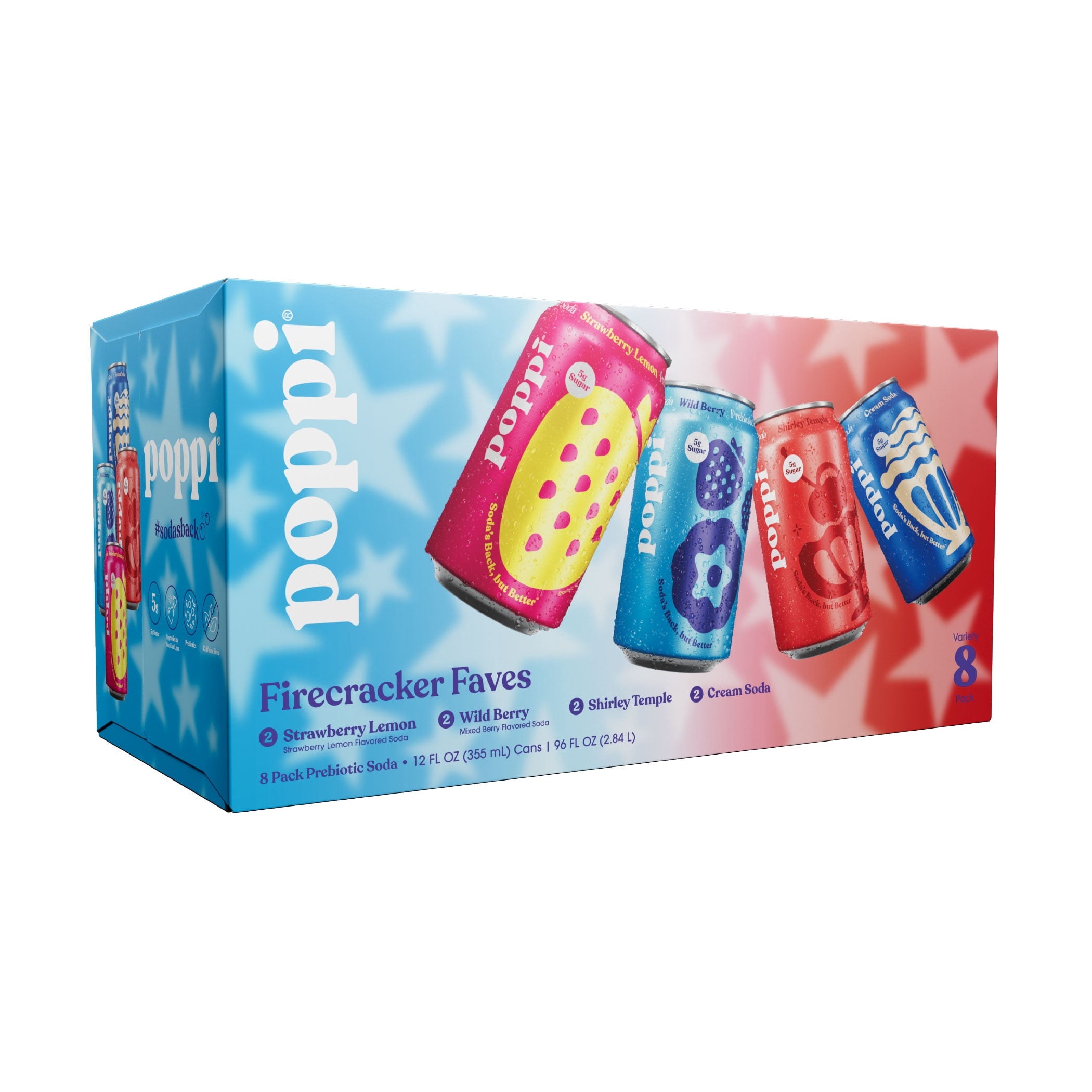 poppi Firecracker Faves Prebiotic Soda Variety Pack 12 Fl Oz 8 Pack Cans